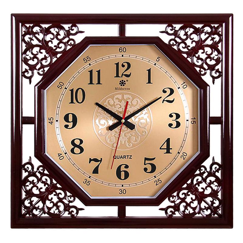 Chinese Style Wall Clock Living Room Square Retro Creative New Chinese Style Household Electronic Quartz Clock Calendar Clock Wall Watch
