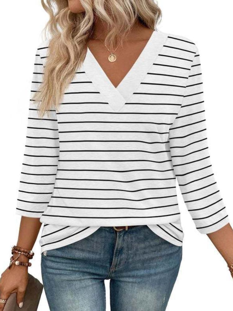 

Женский топ с V-образным вырезом и рукавом 7 дюймов, повседневная женская трикотажная футболка с завязкой на талии 2XL