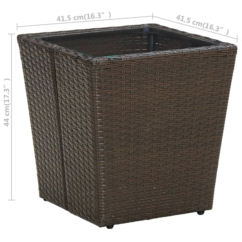 Side Table Brown 41.5 x 41.5 x 44 cm Poly Rattan and Tempered Glass