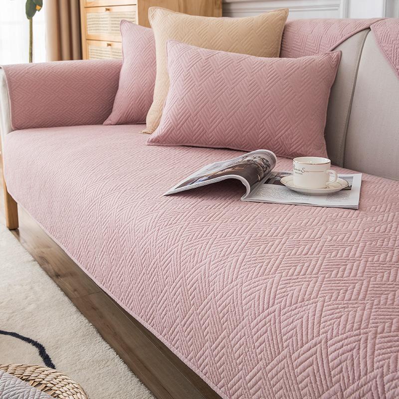 Double-Sided Cotton Washed Quilted Sofa Cushion Nordic Modern Simple Plain Embroidered Leather Sofa Cushion Towel