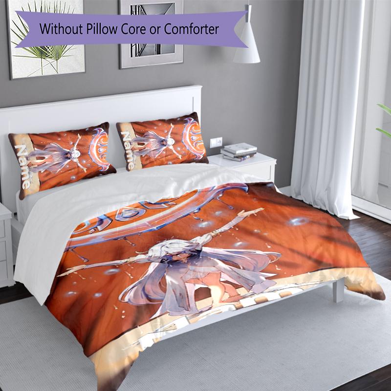 3pcs Custom Name Genshin Impact Furina Set,Includes 1 Duvet Cover and 2 Pillowcases,All-season Bedroom Decor