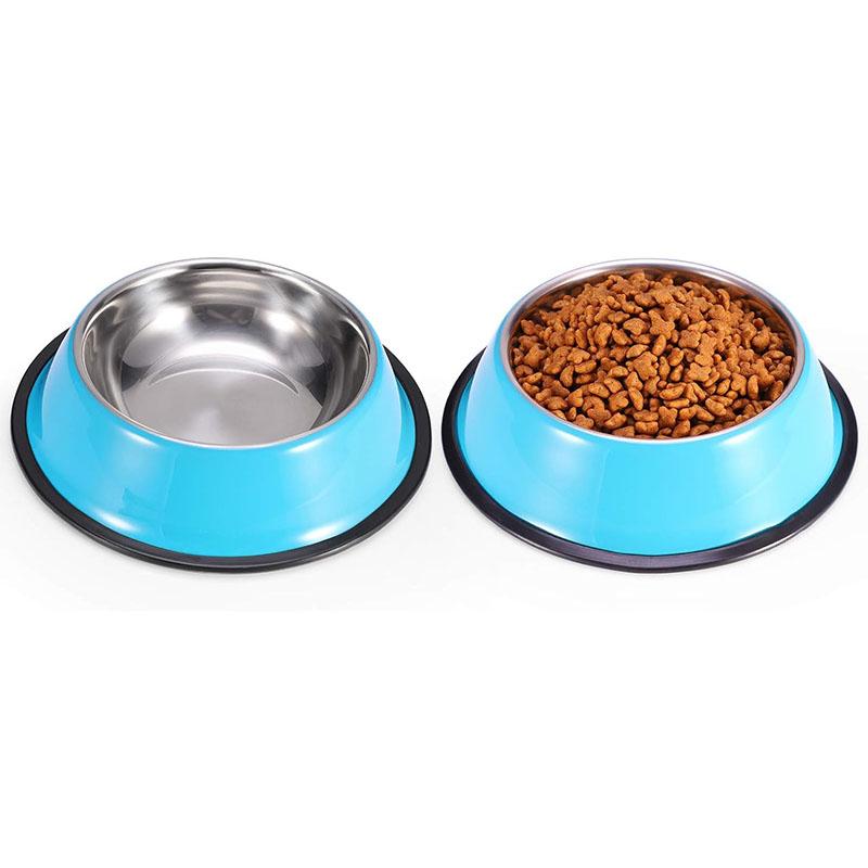 Set of 2 Heavy Duty Stainless Steel Dog Bowls with BPA-Free Rubber Base Dishwasher Safe Accessorized Spoon for Feeding Dogs Cats