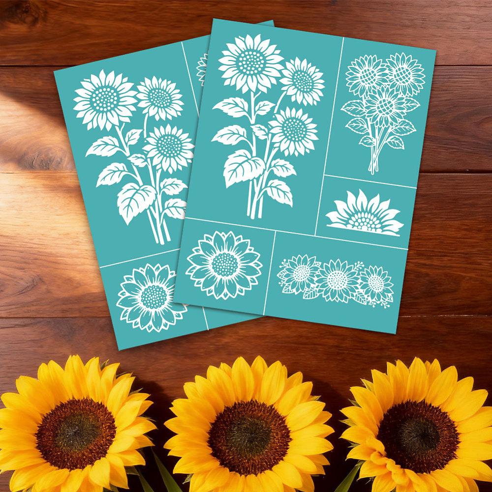 2pcs Self-Adhesive Silk Screen Printing Stencil for Painting On Wood DIY Decoration T-Shirt Fabric Sunflower 220x280mm