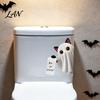 Spooky Bathroom Wall Decor Halloween Sticker, Cute Ghost Witch Cat Toilet Decal, Lifelike Art Skeleton Are You Pooping Sticker for Funny English Quote