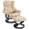 360 degrees Swivel Recliner Chair with Footstool, PU Leather Manual Recliner Armchair with Footstool, Solid Wood Base