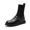 Skinny Socks Booties Women's Fashion Autumn New Round Toe Paneled Knit Stretch British Leather Shoes