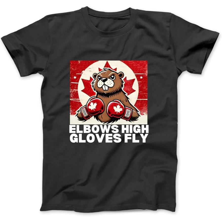 Elbows Up Canada Canadian Counter Tariffs Beaver Boxing Long Sleeve, T-Shirt, Sweatshirt, Hoodie for Men Women Kids Made in Canada Black XXXXXL разноцветный