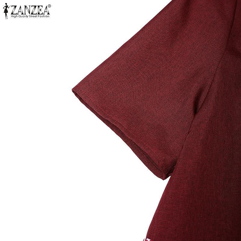 ZANZEA Women Summer Stand Collar Casual Short Sleeve Print Dress