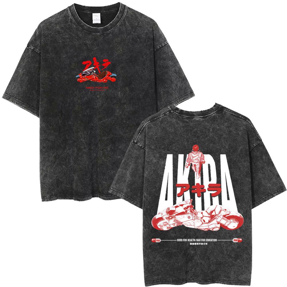 Washed Vintage Anime Akira T Shirts Japanese Science Fiction Cartoon Movie Shima Tetsuo Tshirt Men S Manga Oversized Tshirts