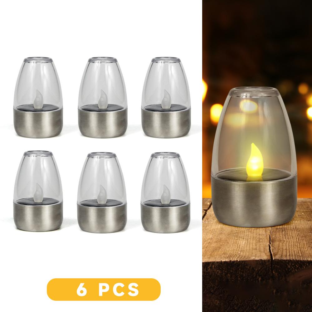 Solar Tea Lights Flameless Solar Garden Lamp Outdoor Waterproof Reusable LED Candles Lantern Garden Decoration Warm White