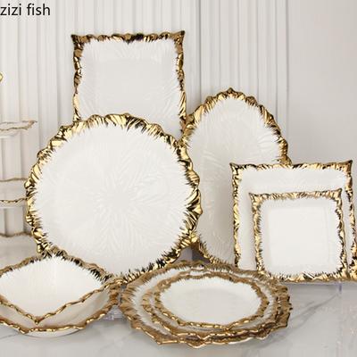 Golden Edged Ceramic Dining Plate Western Steak Plate Sushi Plates Dessert Bowl Sashimi Plates Fruit Dish Salad Bowl Soup Bowls