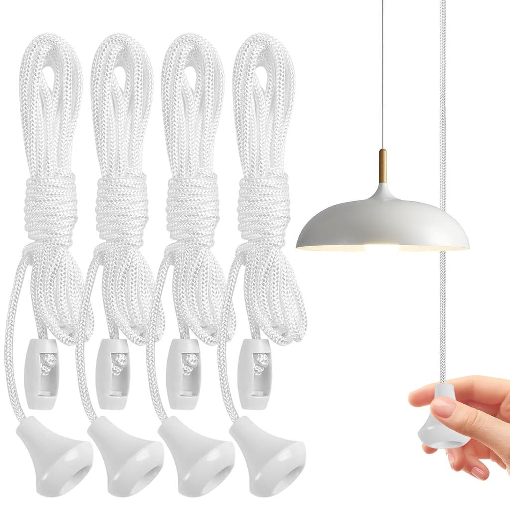 4PCS Switch Pull Cord, White Bathroom Light Pull Cord for Ceiling Switches, Shower and Bedroom