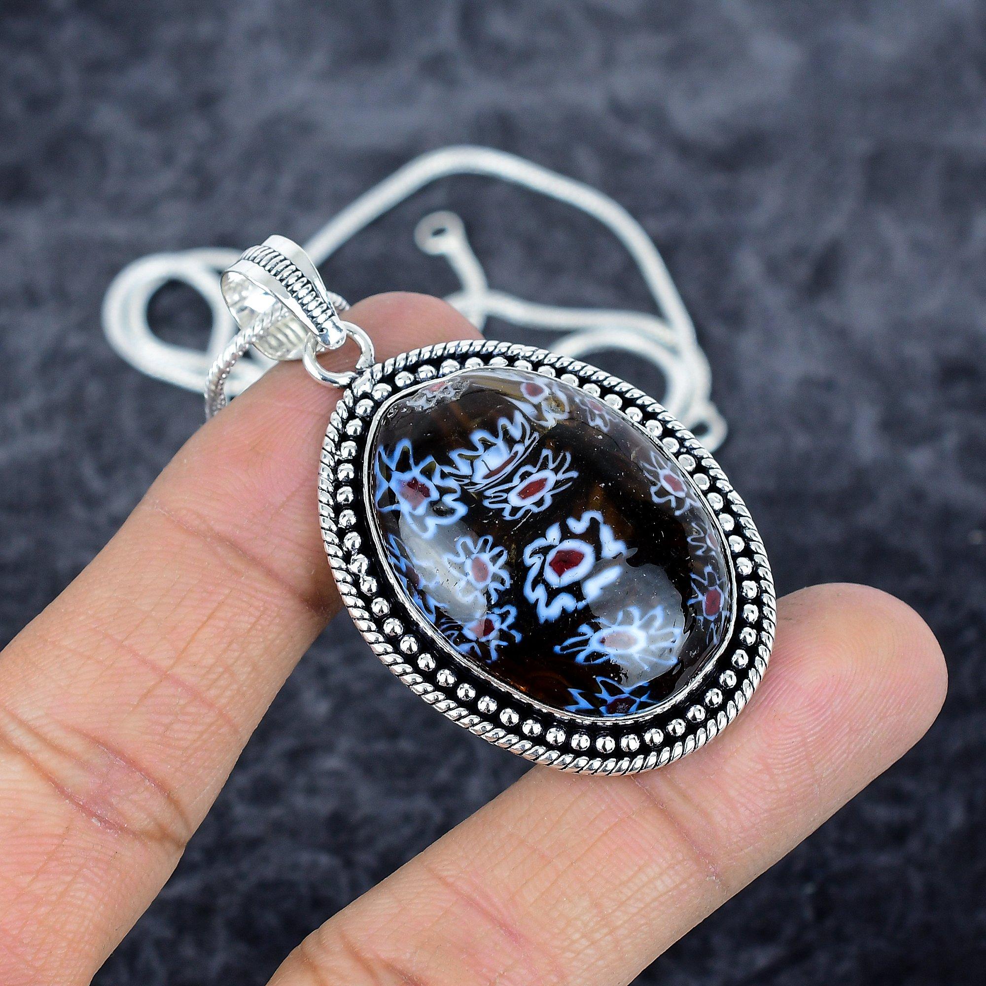 

Muurano Glass Gemstone Handmade 925 Sterling Silver Jewelry Pendant 2.25 M-2834