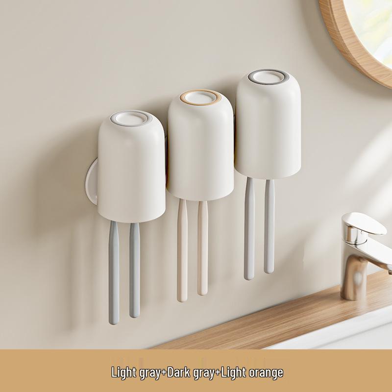 Punch-Free Wall-Mounted Toothbrush Holder & Cup Set