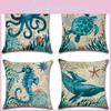 Versatile Ocean-themed Linen Pillow Case For Bedroom And Living Room Decor