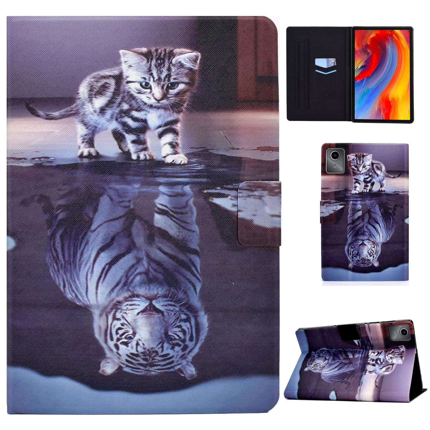 

For Lenovo Tab M11/Xiaoxin Pad 11 2024 Case Stand Pattern Printed Tablet Shell Cat and Tiger