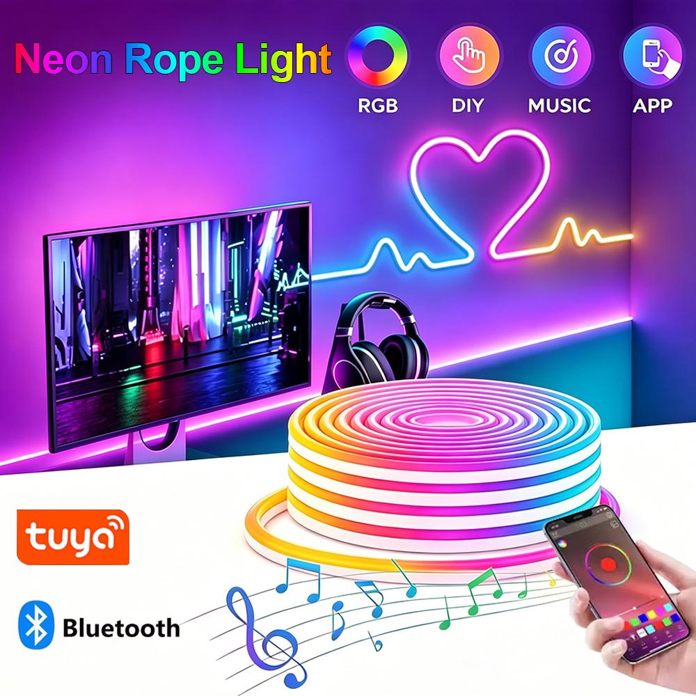 Smart Rgb Neon Rope Light Tuya Wifi Bluetooth Music Sync Neon Light Waterproof Flexible Neon Led Strip for Indoor Outdoor Decor