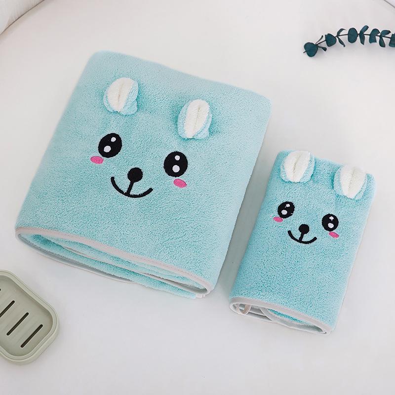 Cartoon Coral Fleece Quick-Dry Face and Bath Towel - Soft, Absorbent, Lint-Free for Men and Women