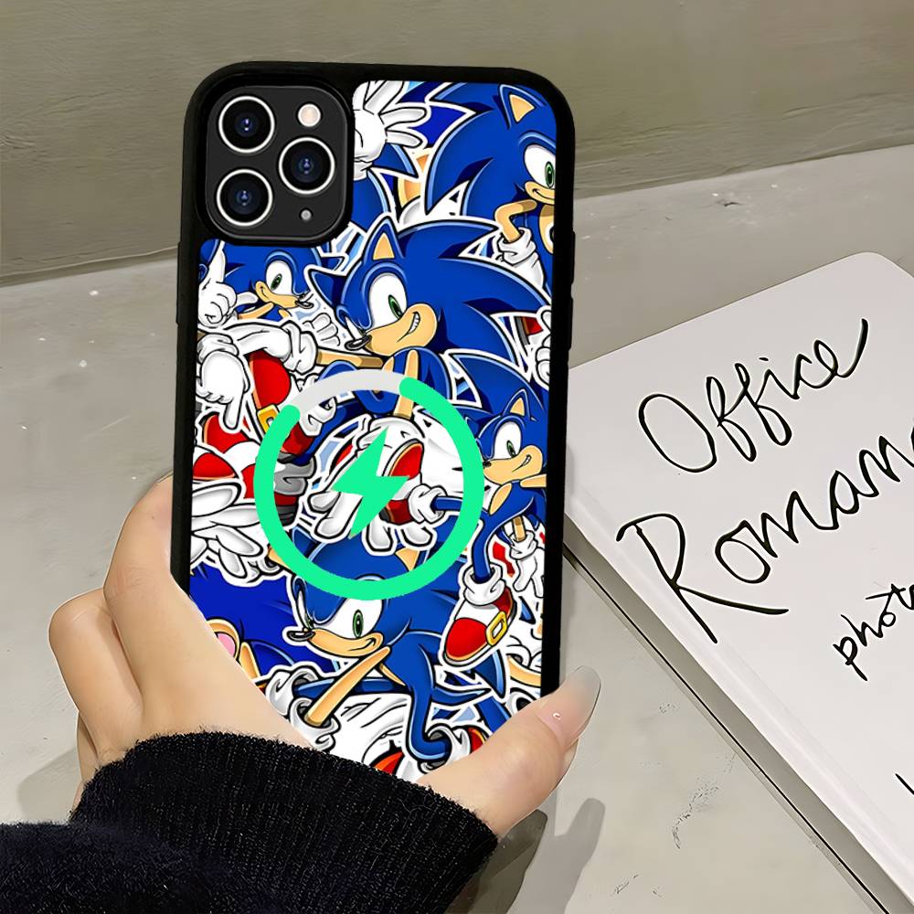 Anime S-Sonic H-HedgehogES Magnetic Wireless Phone Case For IPhone 17 16 15 14 13 12 11 Pro Max Plus Mag Phone Cover