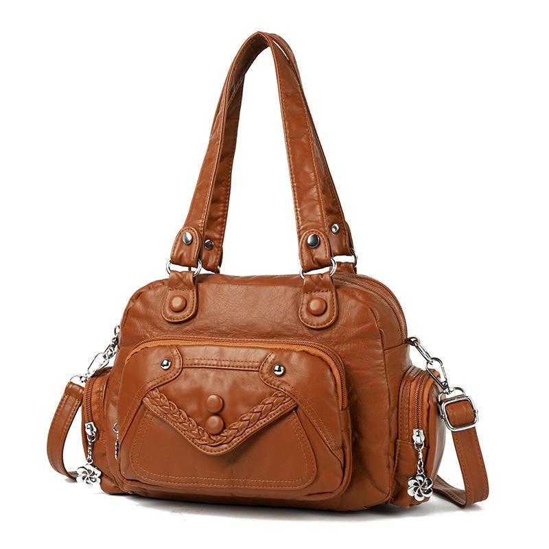A Middle-aged Woman's Crossbody Bag, A Mother's Bag, A Soft Leather Fashionable Hand-held Shoulder Bag