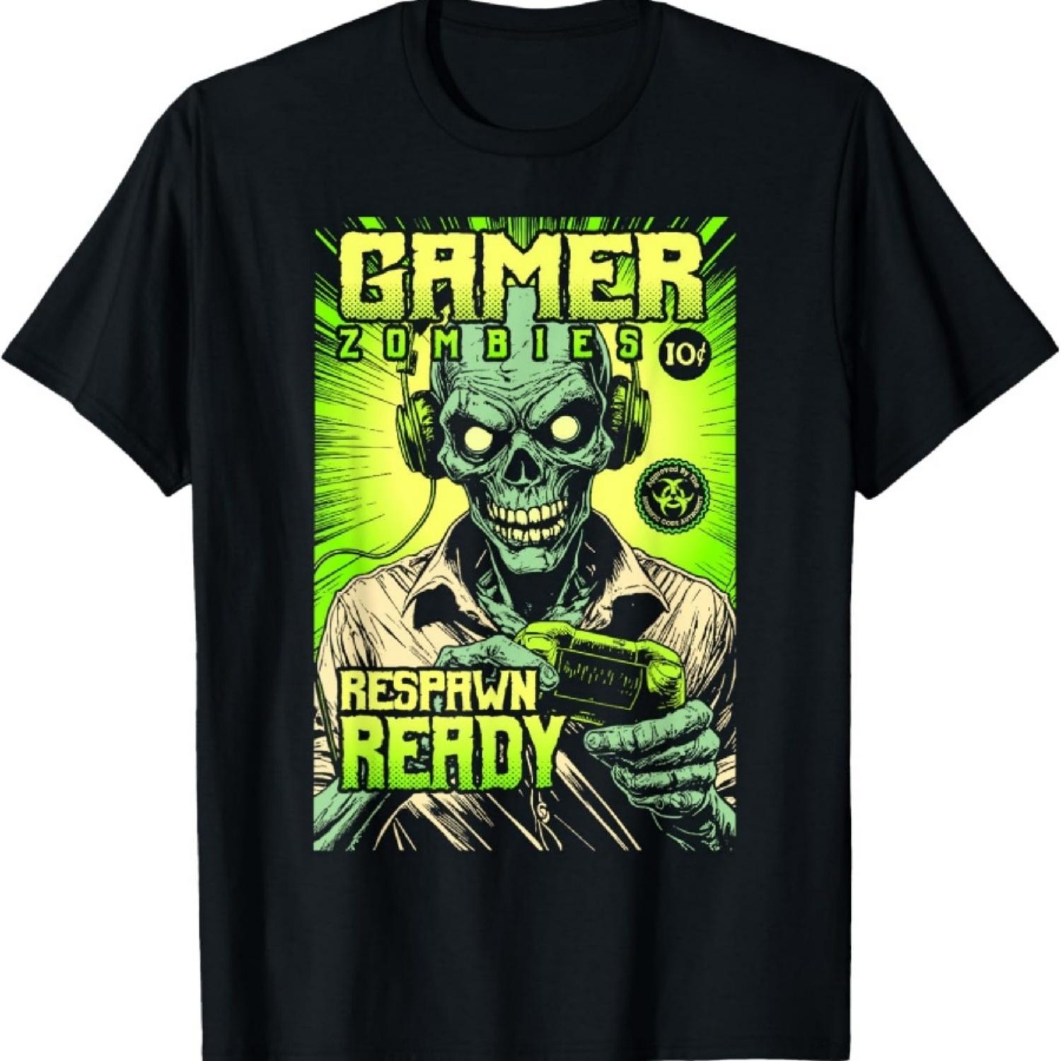 Геймер Зомби Хэллоуин Зомби Игровой Обложка Комикса Футболка S