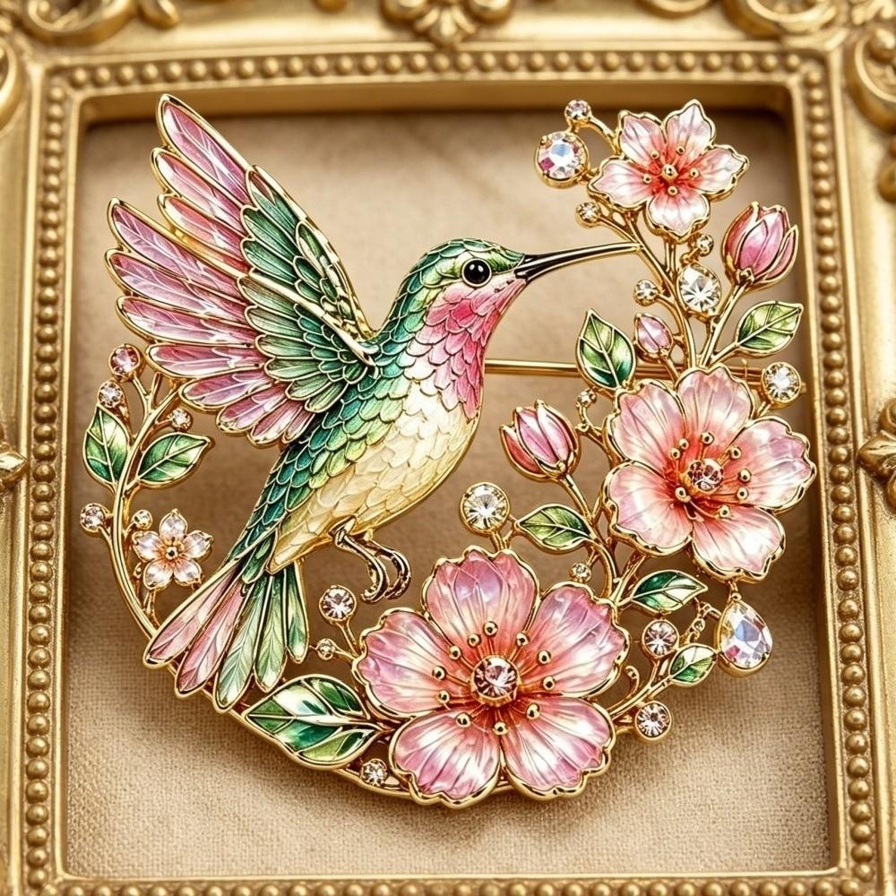 Colorful Design Hummingbird Blossom Brooch Metal Material Bird Brooch Chest Pin For Handbags
