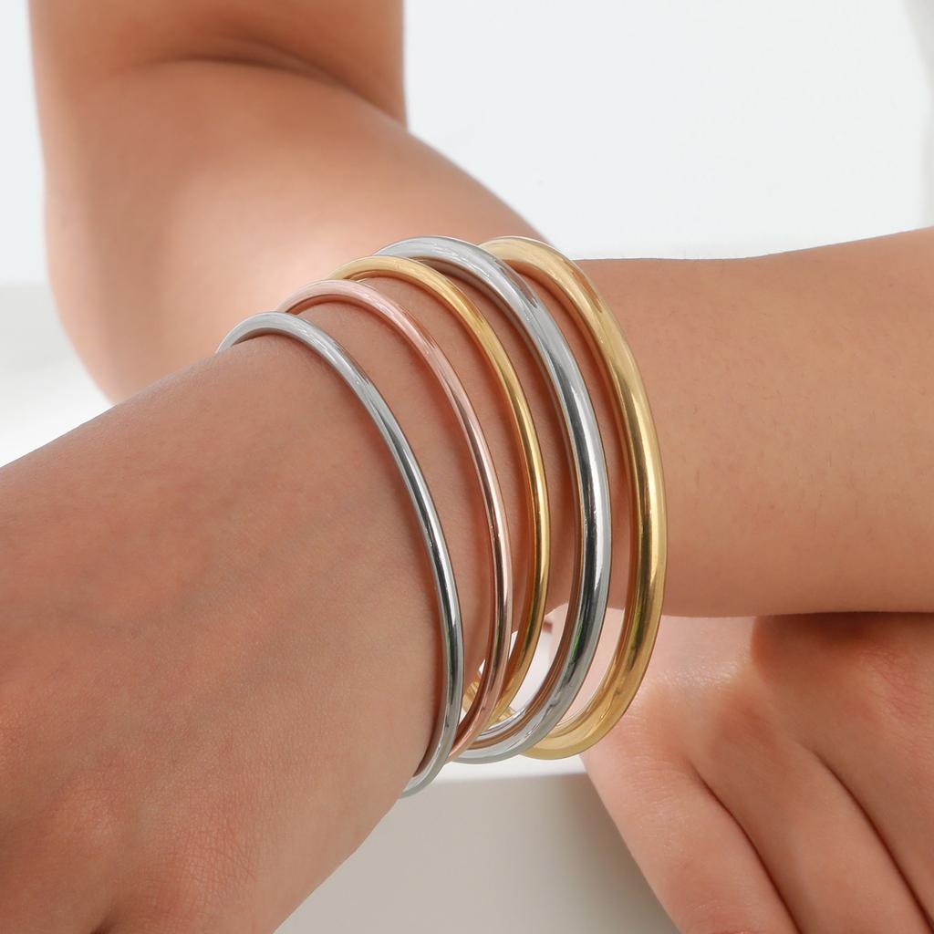Stainless Steel Polished Cuff Bracelet for Women Silver Gold Color Wristband Plain Slip Bangle Stackable Bracelets Chic Jewelry