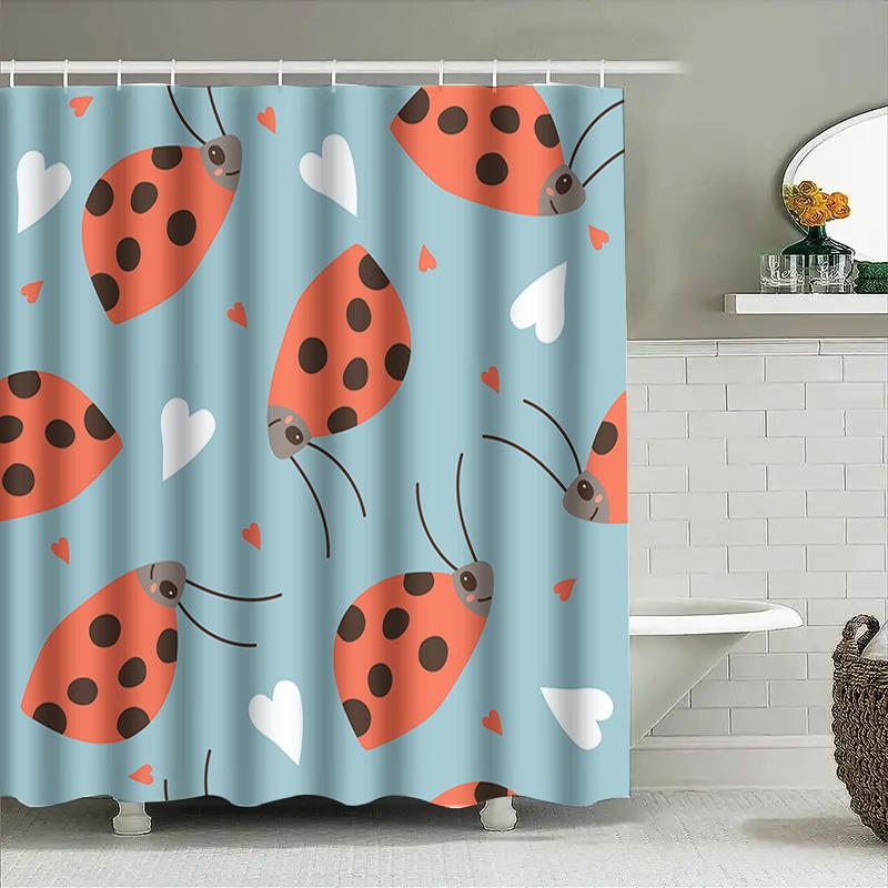 Decorate Your Bathroom With This Adorable Ladybug Shower Curtain Blue Color Heart Print Fabric Shower Curtains For Home Decor In