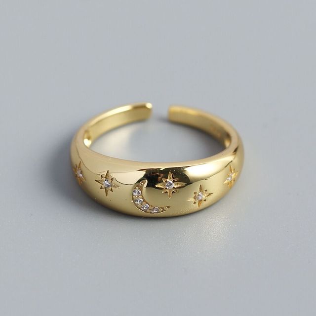 

ANENJERY Открытое кольцо со звездой и луной для женщин, простое индивидуальное кольцо золотого, серебряного цвета, гладкое геометрическое кольцо в форме дуги, подарок золотой