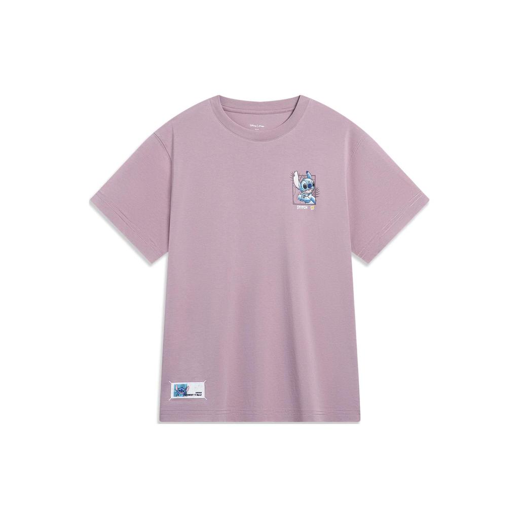 Li Ning X Disney T Shirts Women's Mystic Purple Crew Neck Moderate Straight Fit AHST500-3
