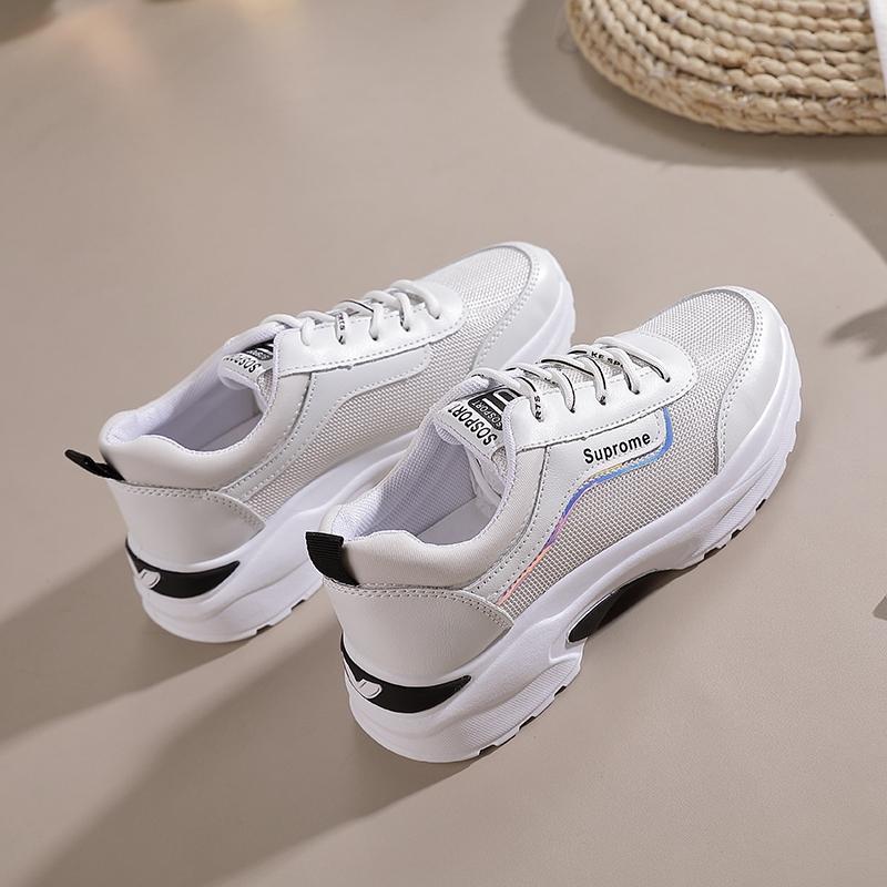 Fashion Sports Womens Single Shoes 2025 New Color Blocking Thick Soled Leather Flat Vulcanized Running Shoes Platform Sneakers