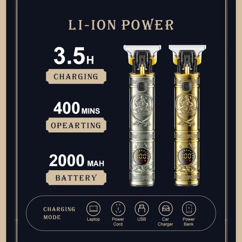 Men's Universal Metal Razor Head Retro Carved Hair Salon LCD Digital Display T-shaped Electric Clippers Safely Trim Hair Without Hurting The Skin