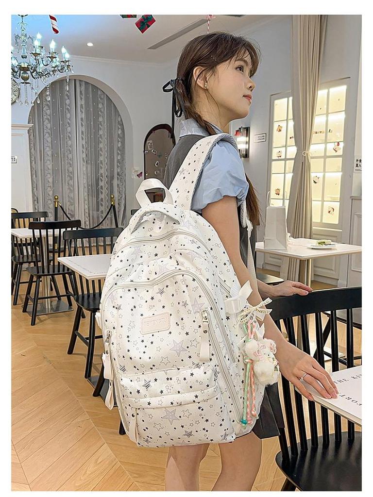 Women's Cute Star Print Korean Style Middle School Backpack - Campus Double Shoulder Bag