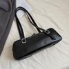 Large Capacity Bowling Shoulder Bag For Women French Style Fashion Underarm Handbag Solid Pu Leather Tote Red Purse Armpit Bag