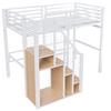 Loft Bed with Safety Ladder 90*200, Children's Bed with Iron Frame and Storage Area, Youth Bed, Single Bed, White