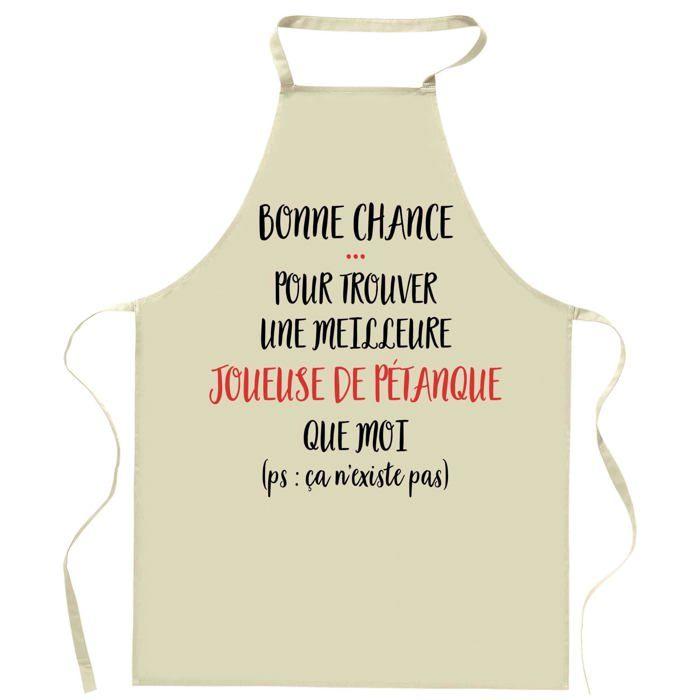 Tablier de cuisine - Joueuse de Pétanque «ça n'existe pas» - Coton résistant - Impression France - Liens ajustables
