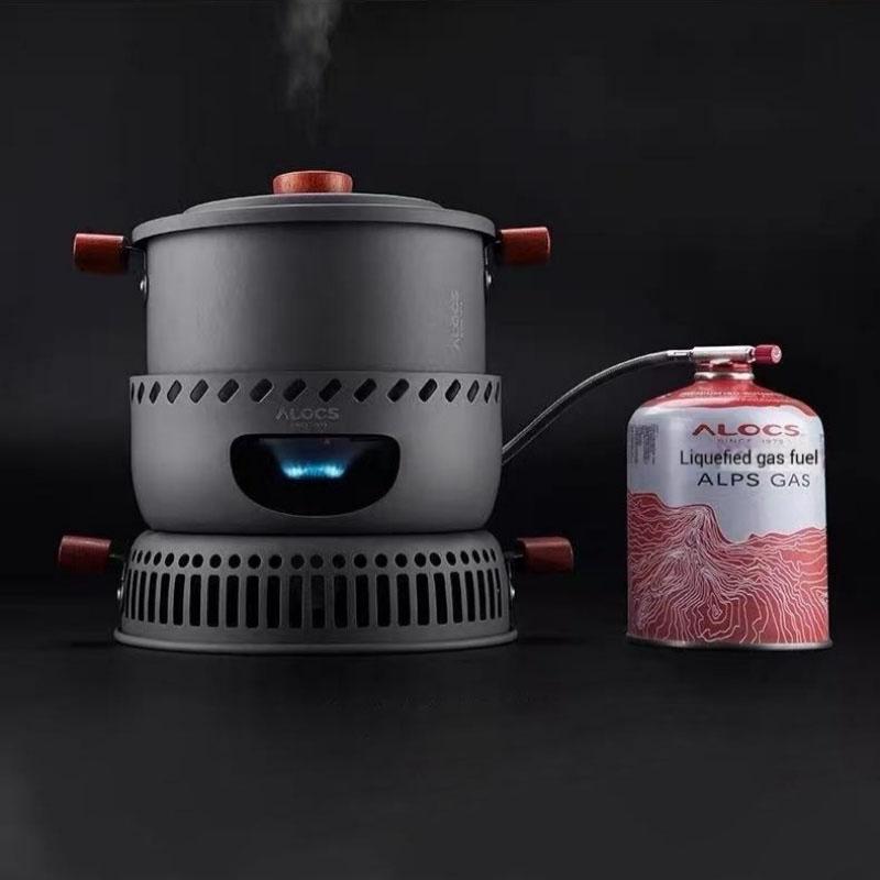 

ALOCS Набор походной посуды объемом 2 литра — сертифицировано LFGB, ветрозащитная плита мощностью 2600 Вт, алюминиевый котелок весом 810 г для рыбалки/путешествий 260*235MM чёрный