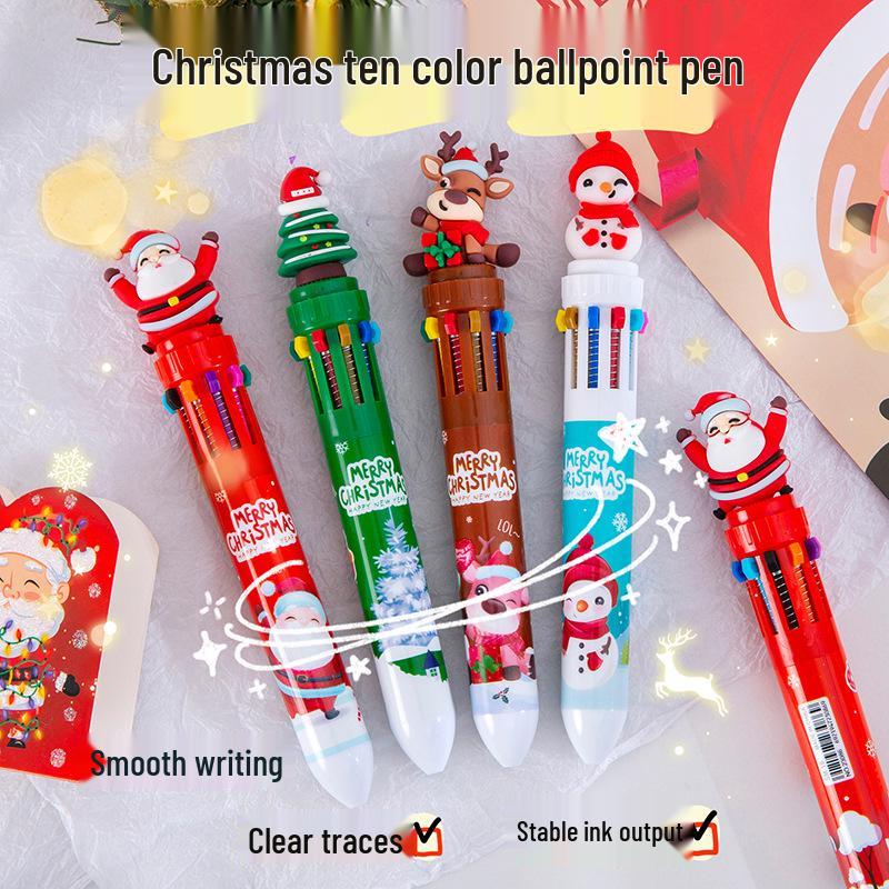 Christmas Multi-color Creative Click Ballpoint Pen - Cute Ten-Color Student Gift