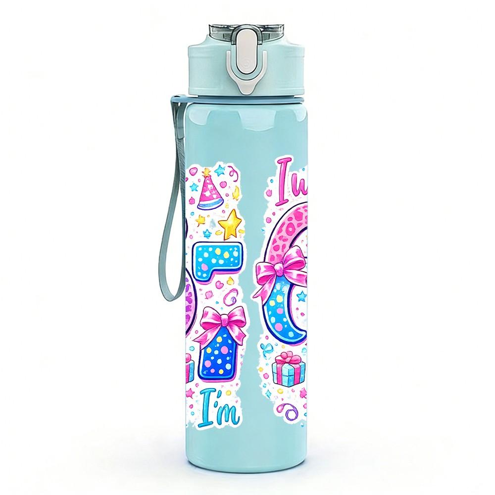 1PC 67 Girly Glitter Graffiti Number Print 750ml Color Plastic Sports Water Bottle Leakproof Flip Straw Lid Suitable for Sports Office Home Use