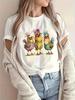 2024 Summer Fashion Women's T-shirt Fun Chicken Flower Animal Print T-shirt Femme Harajuku Shirt Kawaii Clothing T-shirt Women