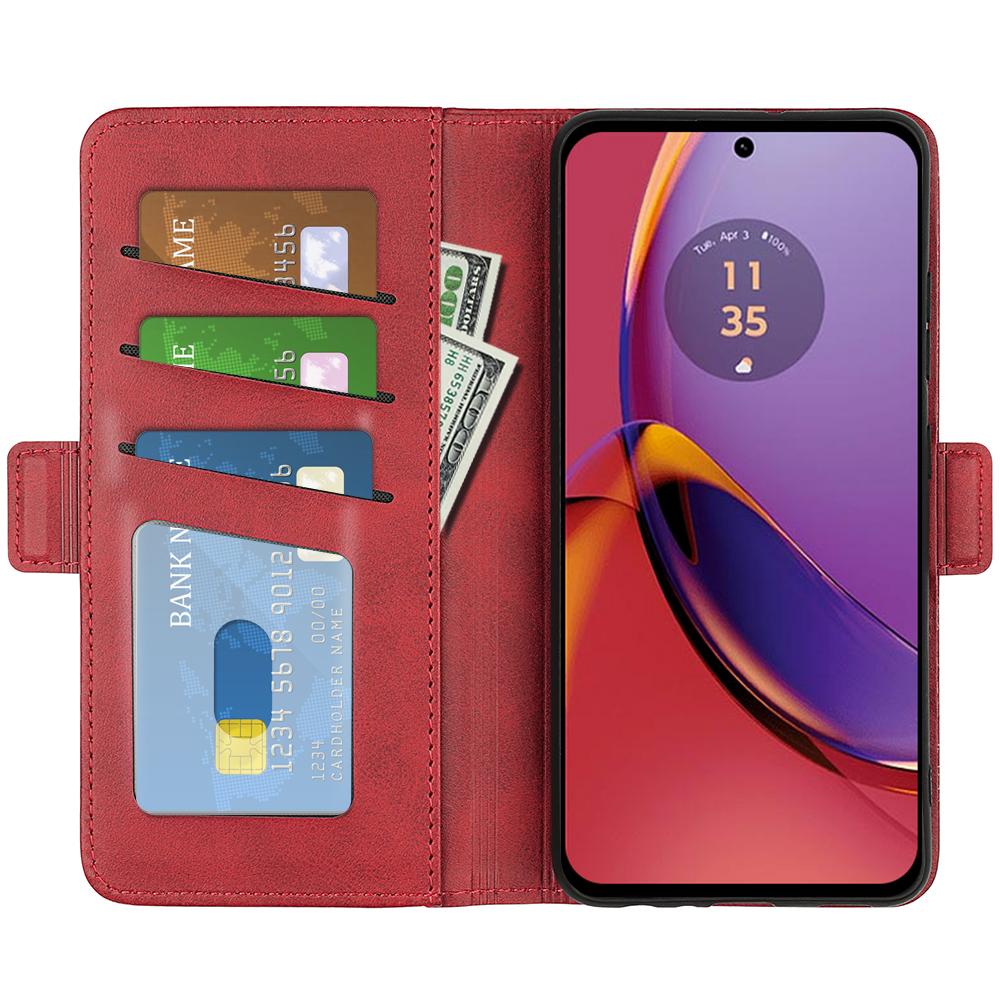 

For Motorola Moto G84 5G Case Wallet Calf Texture PU Leather Stand Phone Shell Red