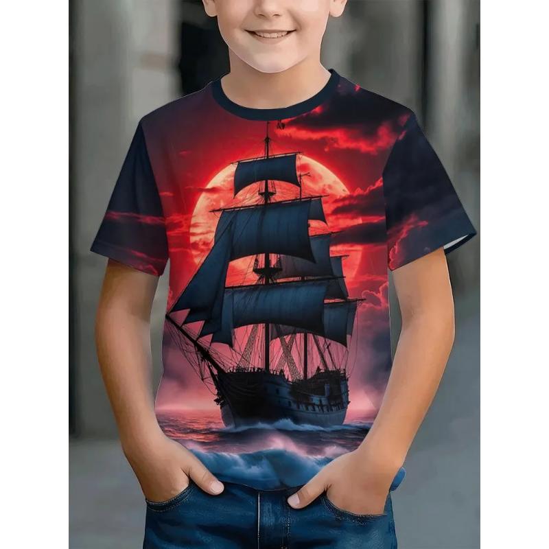 Fashion Children's Clothing Crew Neck Short Sleeve 3D Casual Color Printing Casual Short Sleeve Crew Neck T-Shirt