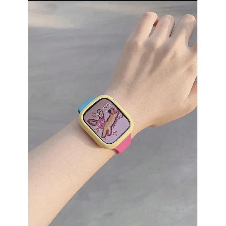 2 in1 Band Silicone protective shell case For Apple Watch cover strap Series 10/9/8/7/6/5/4/3 38mm 40mm 41mm 42mm 44mm 45mm 46mm