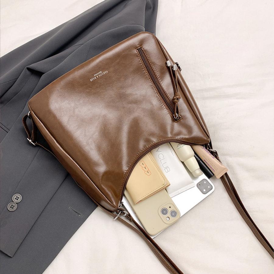 Simple Faux Leather Tote Bag New Commuter Shoulder Bag for College Students