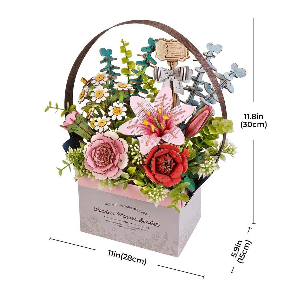 ROBOTIME Rowood Wooden Flower Basket DIY 3D Puzzle TW03H