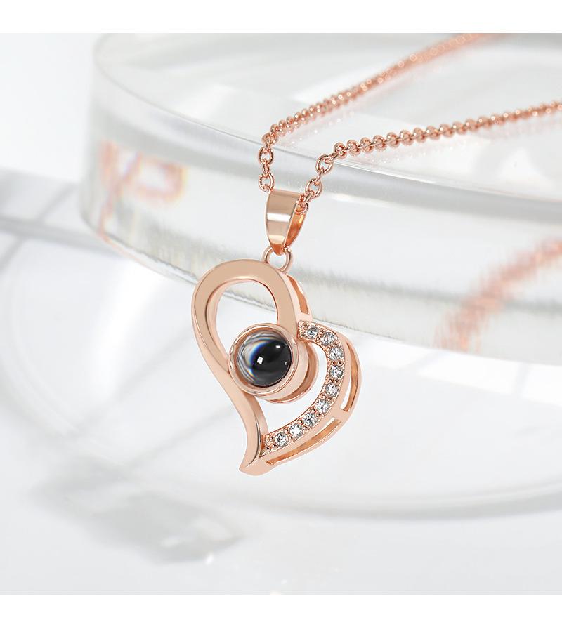 100 Languages I Love You Projection Necklace Women Hollow Love Simple Necklace Memory Collarbone Chain