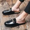 Men's Summer Casual Slip-On Leather Loafers: British Style, Pointed Toe, Half Slippers, Minimalist Mules.