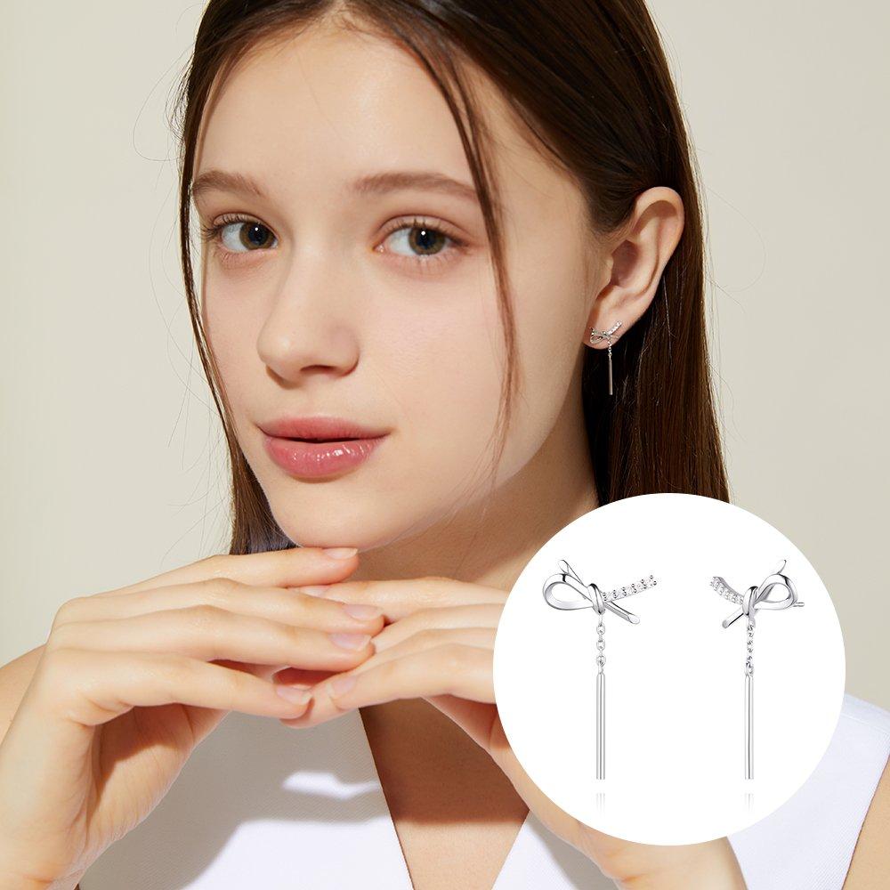 STONEHENGE Love Knot Silver Cubic Drop Earrings Sa24C53T