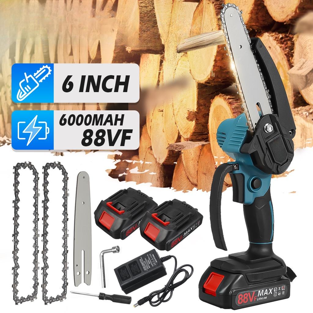 1200W 6 Inch 88VF Electric Saw Mini Chainsaw with Li-ion Battery Chains Kit Woodworking Cutter Tool