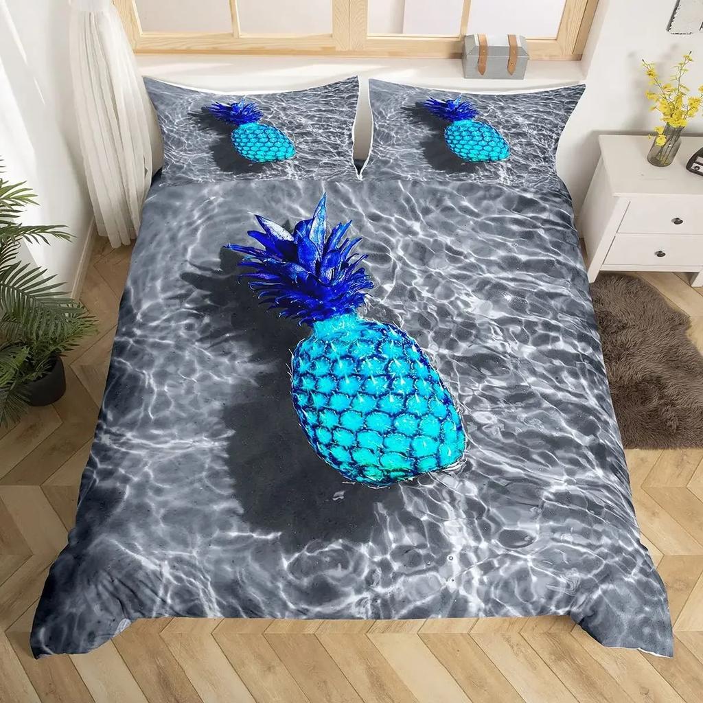 Pineapple Duvet Cover Tropical Palm Tree Leaves Bedding Set Microfiber Botanical Flower Comforter Cover Twin King For Girls Teen